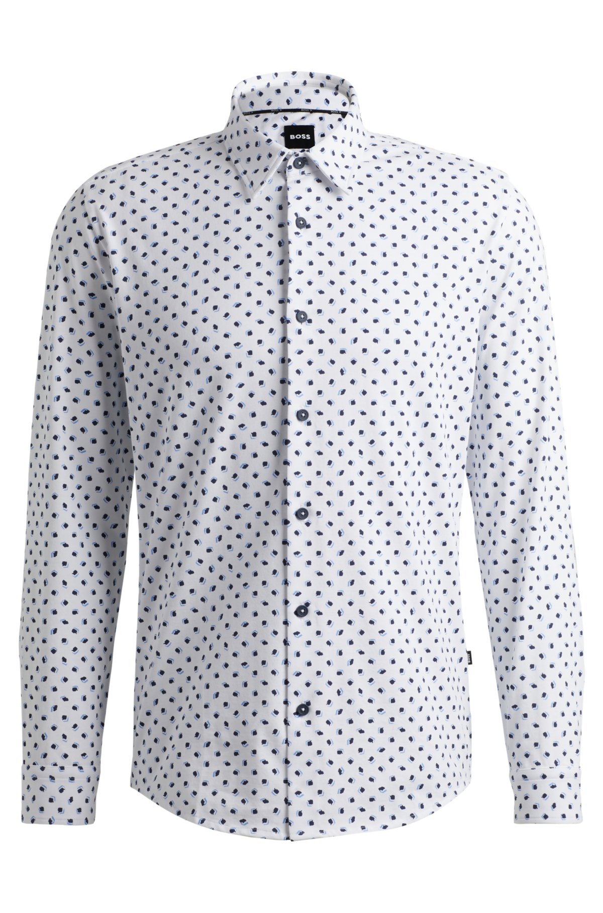 Slim-fit shirt in printed cotton-blend jersey, White