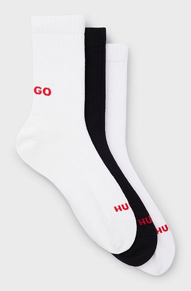 Three-pack of short-length socks with logo details, White / Black