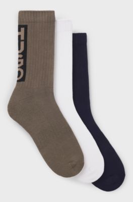 Three-pack of short socks with vertical logos, White / Blue / Grey