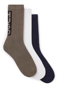Three-pack of short socks with vertical logos, White / Grey / Black