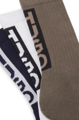Calze corte con logo verticale in confezione da tre, Bianco / Blu / Grigio