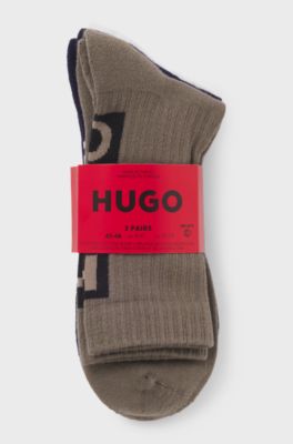 Three-pack of short socks with vertical logos, White / Blue / Grey