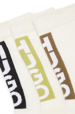 Calze corte con logo verticale in confezione da tre, Beige chiaro
