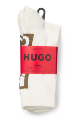 Calze corte con logo verticale in confezione da tre, Beige chiaro