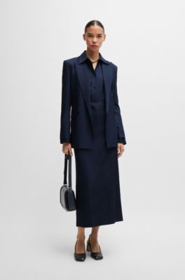 Long-length skirt in denim-effect twill, Dark Blue