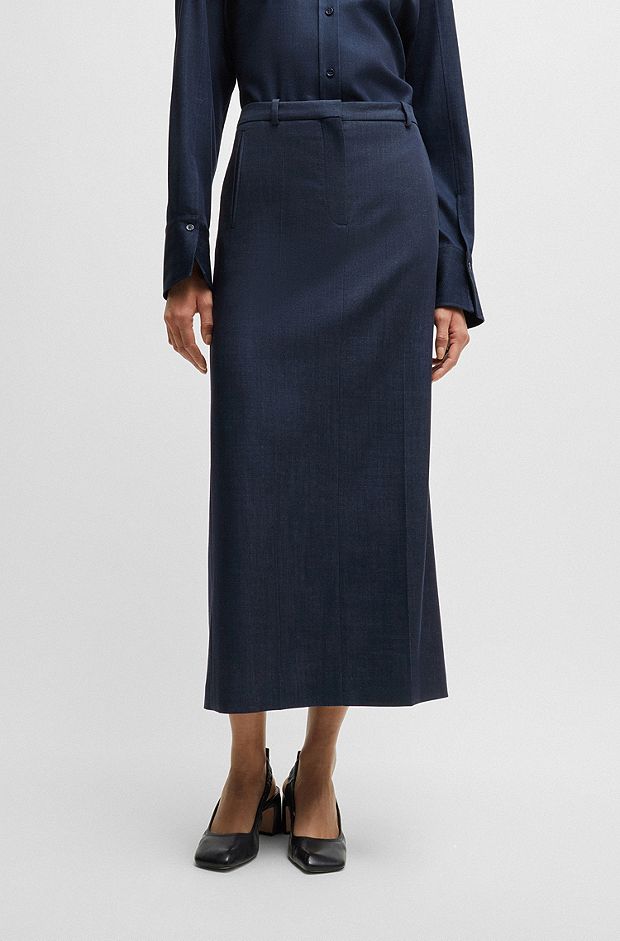 Long-length skirt in denim-effect twill, Dark Blue