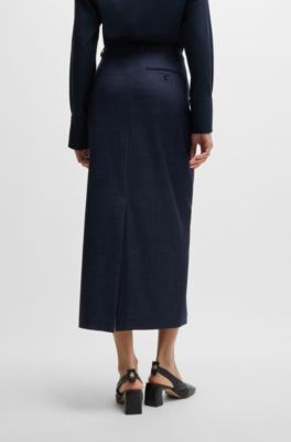 Long-length skirt in denim-effect twill, Dark Blue