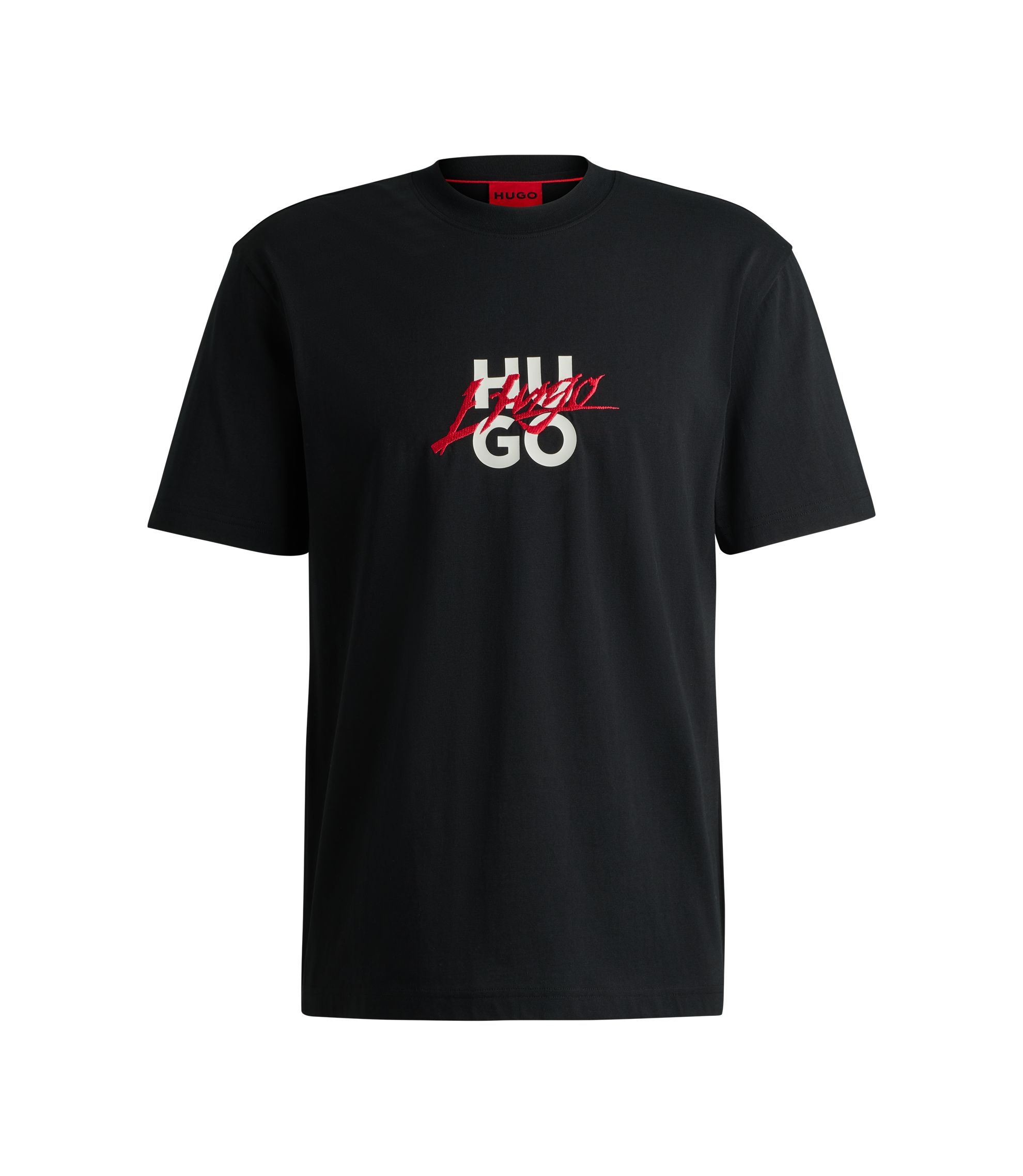 HUGO - Cotton-jersey relaxed-fit T-shirt with double logo