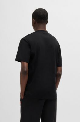 Cotton-jersey relaxed-fit T-shirt with double logo, Black