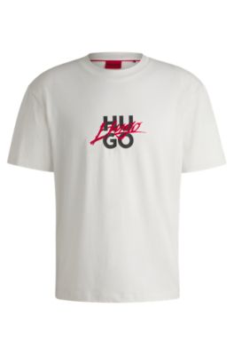 HUGO - Cotton-jersey relaxed-fit T-shirt with double logo