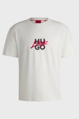 Cotton-jersey relaxed-fit T-shirt with double logo, White