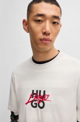 Cotton-jersey relaxed-fit T-shirt with double logo, White