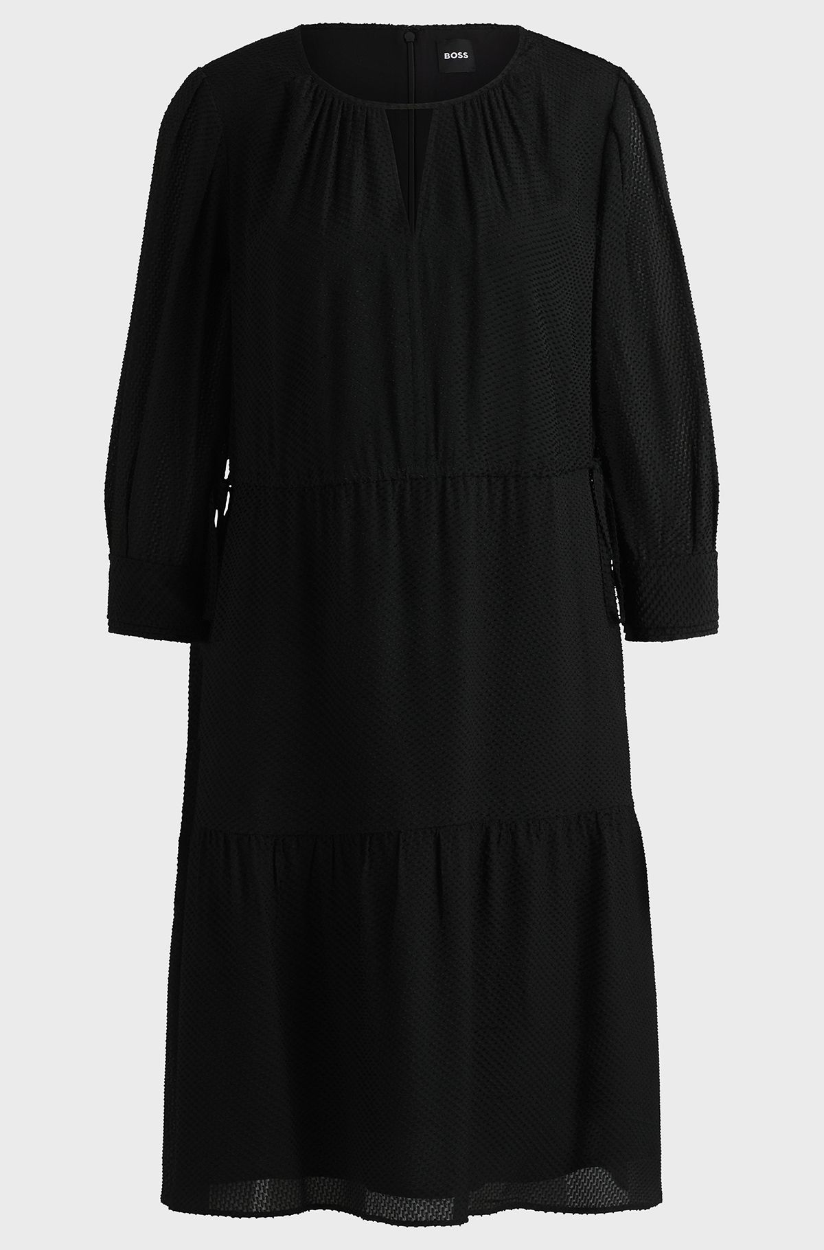 Long-sleeved dress in fil-coupé fabric, Black