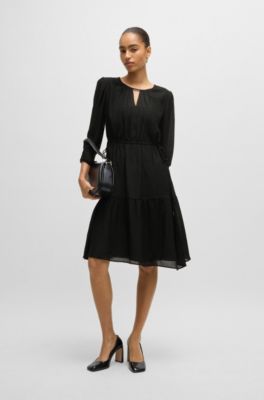 Long-sleeved dress in fil-coup&eacute; fabric, Black