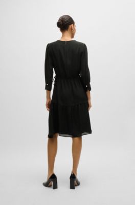 Long-sleeved dress in fil-coup&eacute; fabric, Black