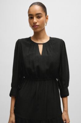 Long-sleeved dress in fil-coup&eacute; fabric, Black