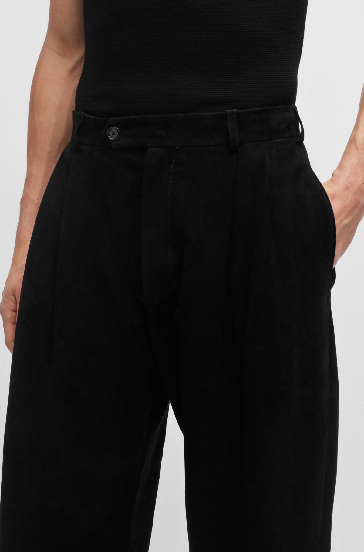 Suede trousers with soft lining, Black