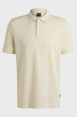 Regular-fit polo shirt in piqu&eacute; fabric, Natural