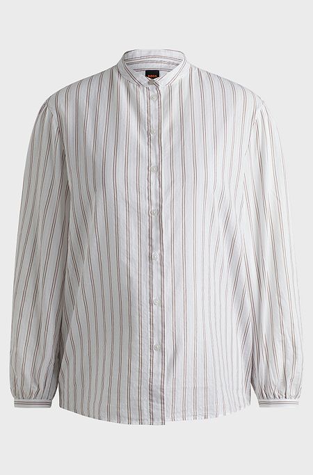 Regular-fit blouse in striped cotton poplin, White
