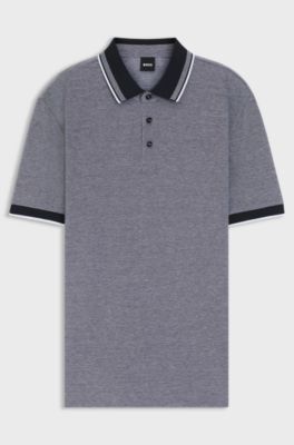 Oxford-piqu&eacute; polo shirt with stripe trims, Grey