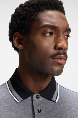Oxford-piqu&eacute; polo shirt with stripe trims, Grey