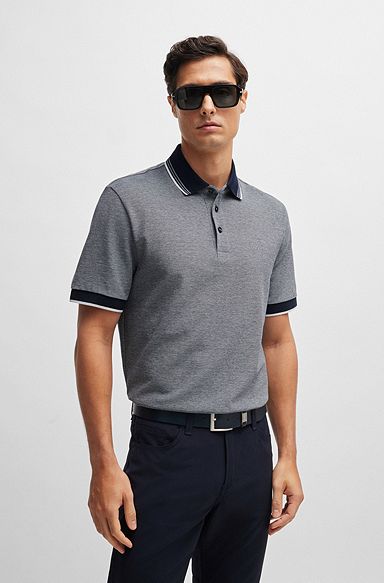 Oxford-cotton-piqué polo shirt with logo detail, Grey