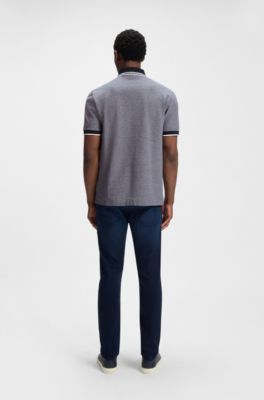 Oxford-piqu&eacute; polo shirt with stripe trims, Grey