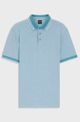 Oxford-piqu&eacute; polo shirt with stripe trims, Light Blue