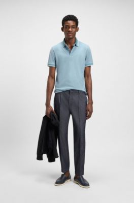 Oxford-piqu&eacute; polo shirt with stripe trims, Light Blue