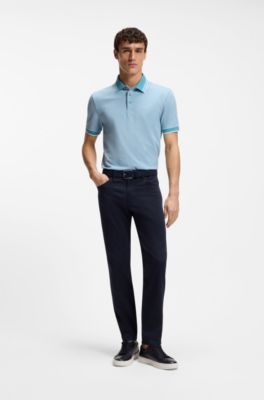 Oxford-piqu&eacute; polo shirt with stripe trims, Light Blue