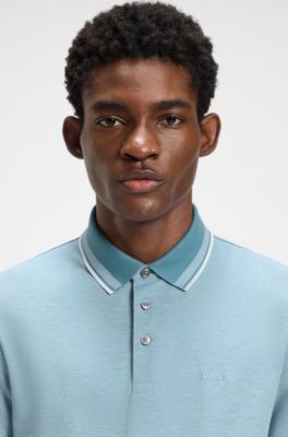 Oxford-piqu&eacute; polo shirt with stripe trims, Light Blue