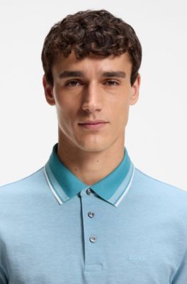 Polo en piqu&eacute; de algod&oacute;n Oxford con detalle de logo, Celeste