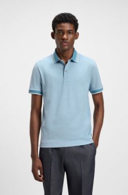 Poloshirt i oxfordbomuldspiqu&eacute; med logo, Lysebl&aring;