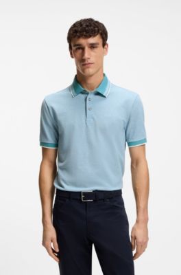 Oxford-piqu&eacute; polo shirt with stripe trims, Light Blue