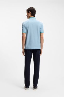 Oxford-piqu&eacute; polo shirt with stripe trims, Light Blue