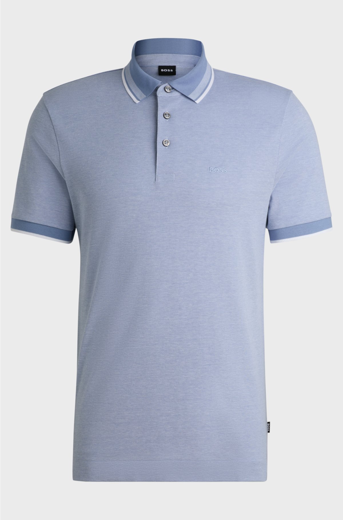 Oxford-cotton-piqué polo shirt with logo detail, Light Blue