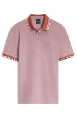 Oxford-piqu&eacute; polo shirt with stripe trims, Light Red