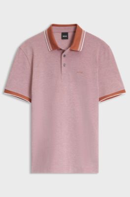 Oxford-piqu&eacute; polo shirt with stripe trims, Light Red