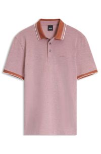 Oxford-piqu&eacute; polo shirt with stripe trims, Light Red