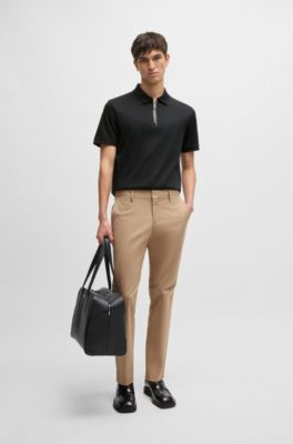 BOSS - Mercerised-cotton slim-fit polo shirt with zip placket - Black