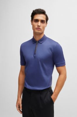 BOSS - Mercerised-cotton slim-fit polo shirt with zip placket