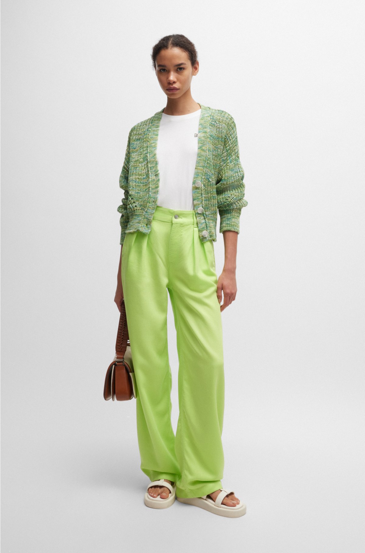 Wide-leg trousers in soft twill, Neon Green