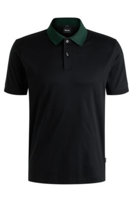 BOSS - Mercerised-cotton slim-fit polo shirt with collar stripes