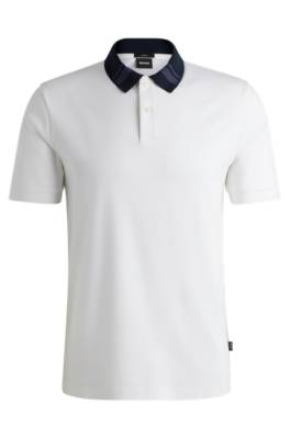 Hugo Boss Mercerised-cotton Slim-fit Polo Shirt With Collar Stripes In White