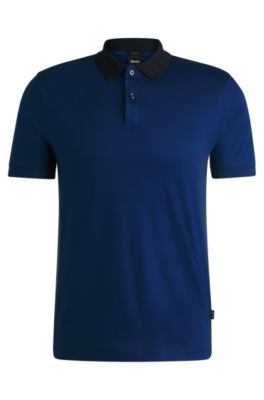 BOSS Mercerised cotton slim fit polo shirt with collar stripes Dark Blue