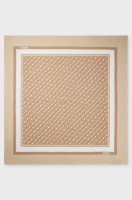 Silk-twill scarf with seasonal print, Beige
