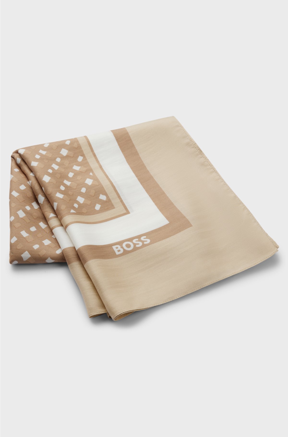 Silk-twill scarf with seasonal print, Beige