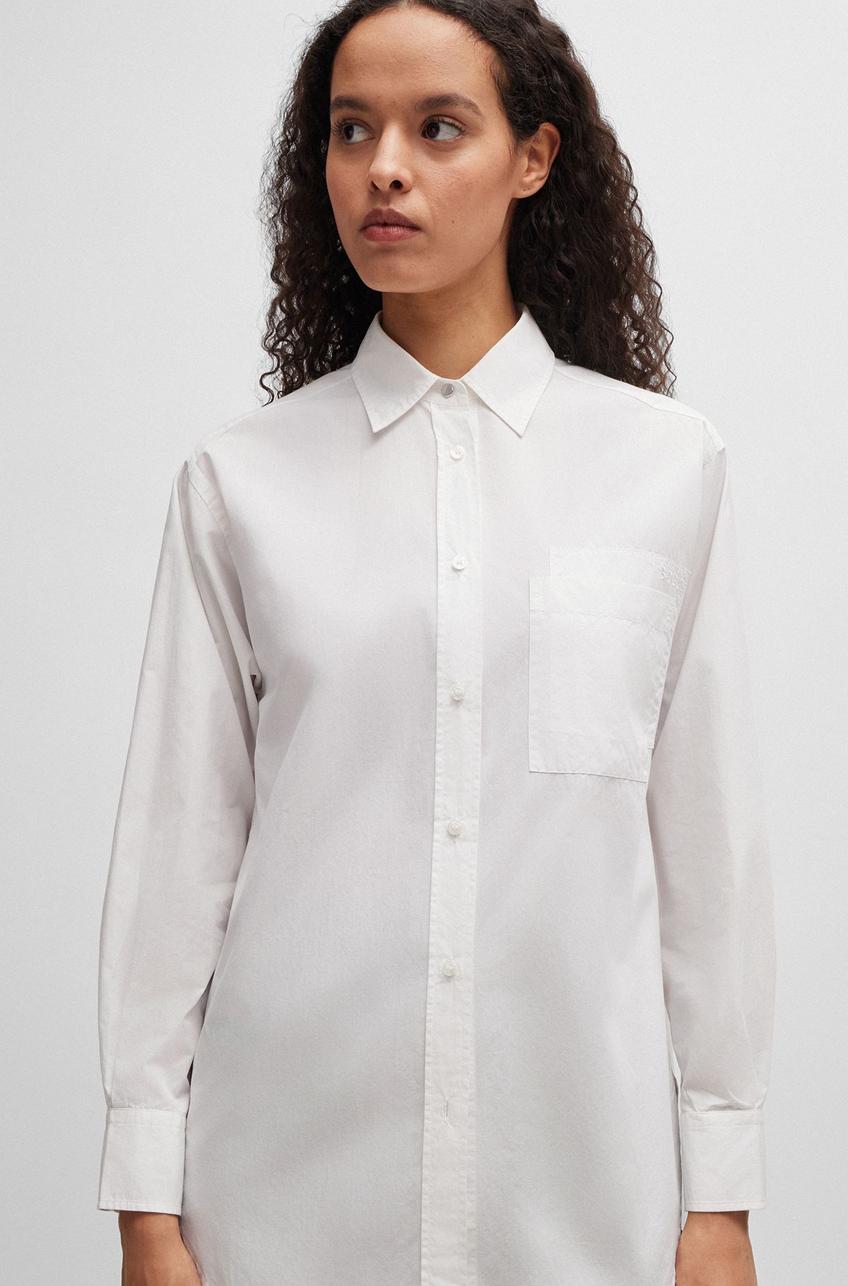 Long-length relaxed-fit blouse in cotton poplin, White