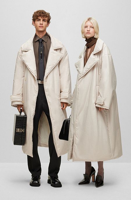 Relaxed-fit coat in padded cotton, Light Beige