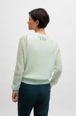 BOSS - Fine-gauge sweater in textured wool with cable structure - Turquoise